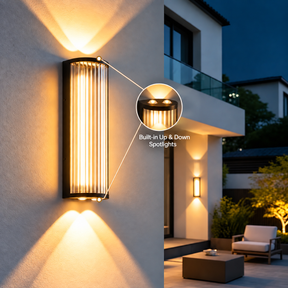 Modern Up and Down Glass Black Outdoor Wall Lights