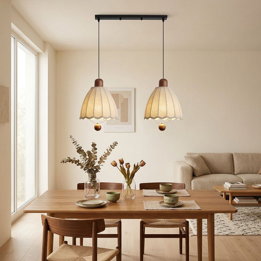 Cottage Scalloped Bell Fabric Pendant Lights for Dining Room
