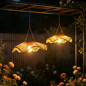 Rustic Dome Woven Rattan Solar Hanging Light for Outdoor Yard