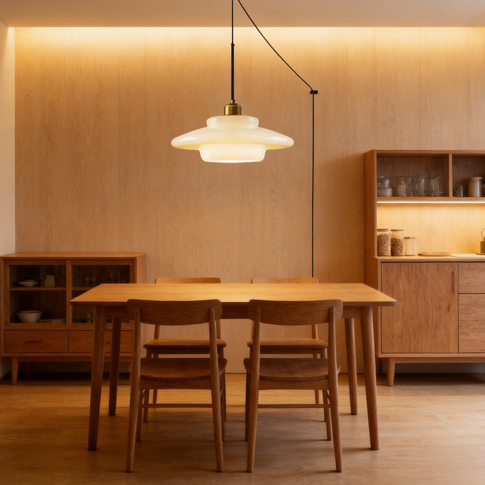 Nordic Milk Glass Plug-In Pendant Light for Kitchen Island