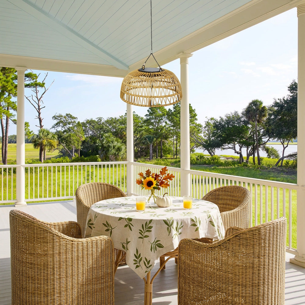 Vintage Dome Rattan Waterproof Solar Hanging Lamp for Garden