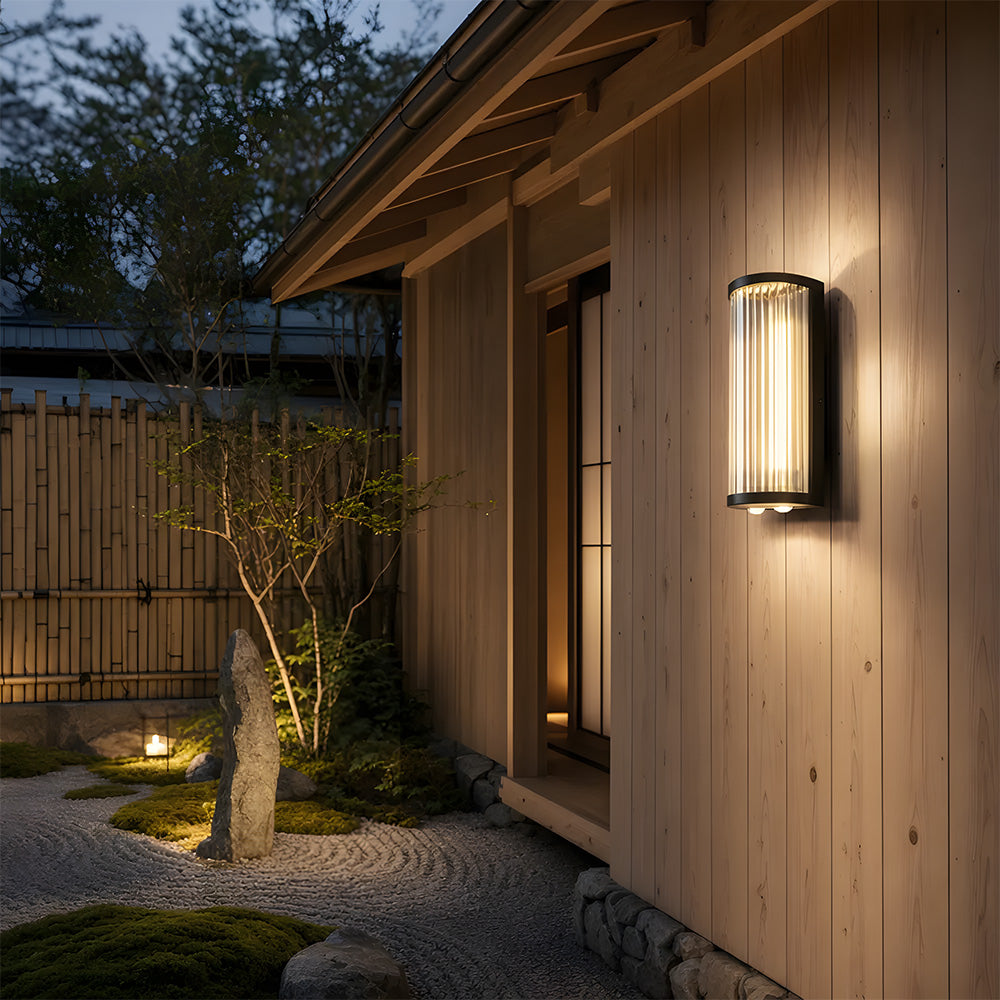 Modern Up and Down Glass Black Outdoor Wall Lights