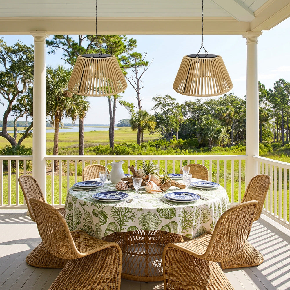 Vintage Rattan Pendant Light with Solar Hanging Lamp for Garden