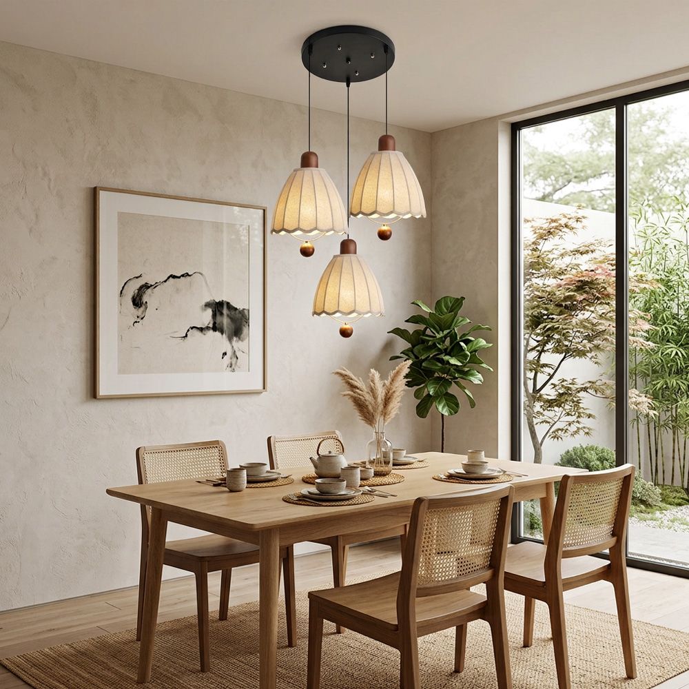 Cottage Scalloped Bell Fabric Pendant Lights for Dining Room