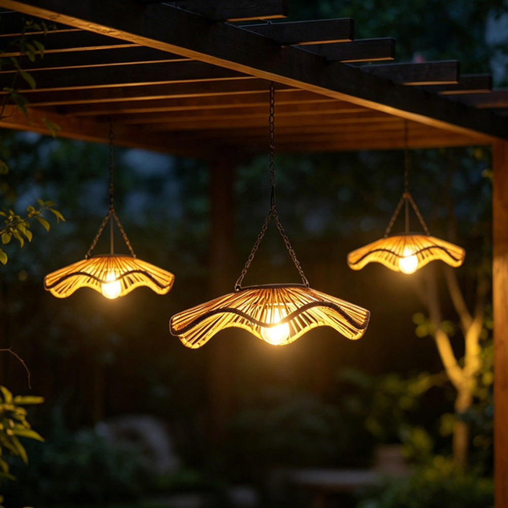 Rustic Dome Woven Rattan Solar Hanging Light for Outdoor Yard