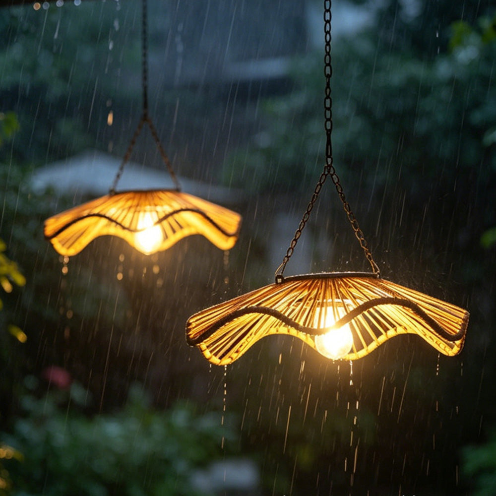 Rustic Dome Woven Rattan Solar Hanging Light for Outdoor Yard