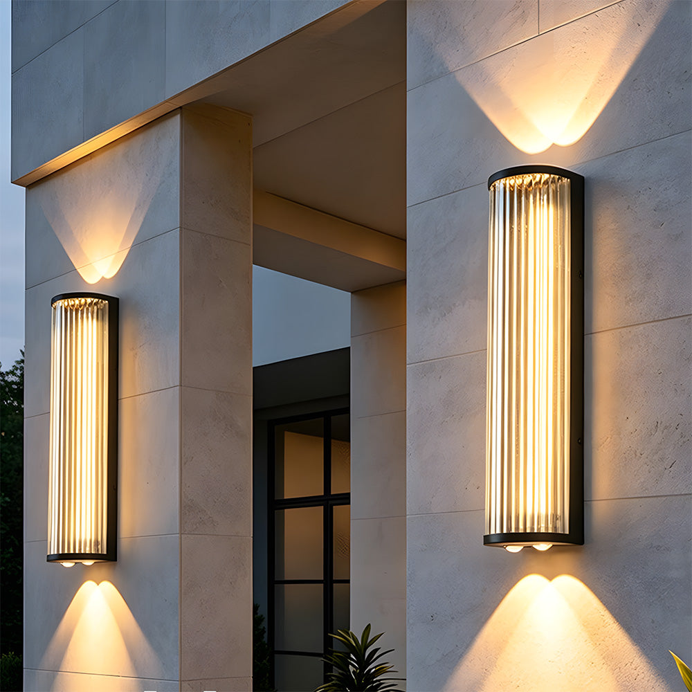 Modern Up and Down Glass Black Outdoor Wall Lights