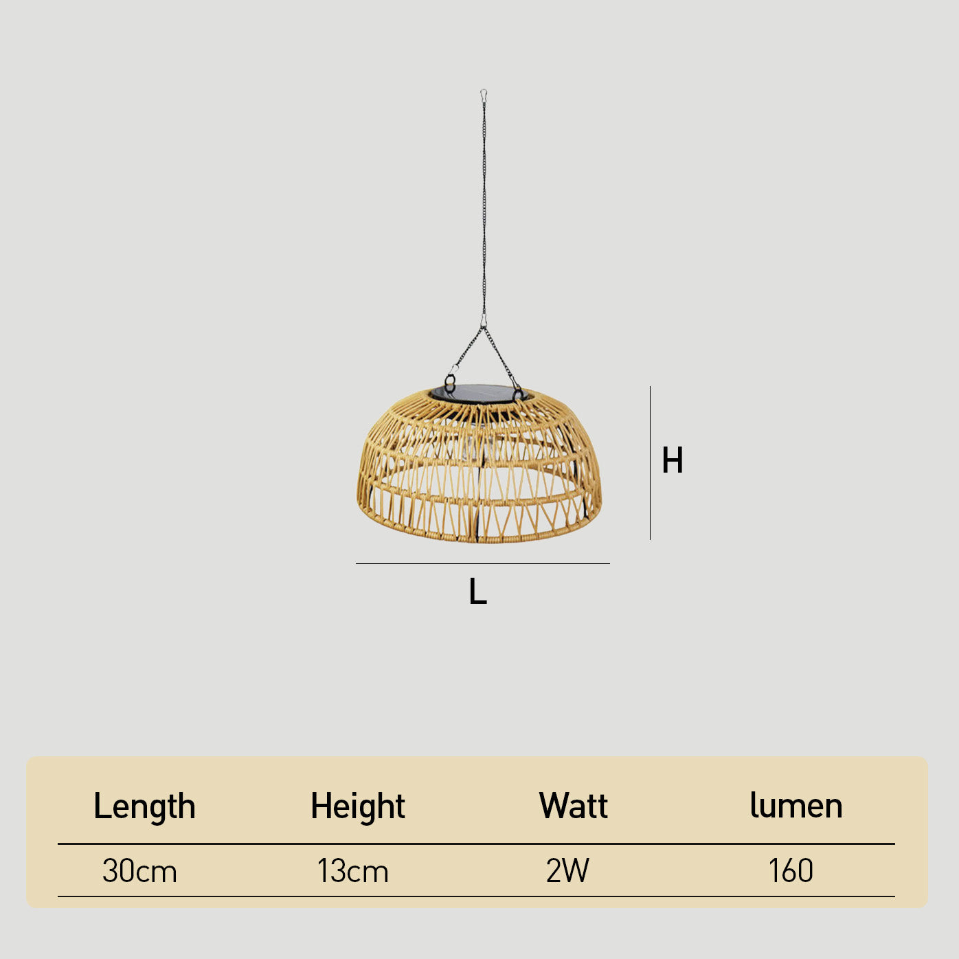 Vintage Dome Rattan Waterproof Solar Hanging Lamp for Garden