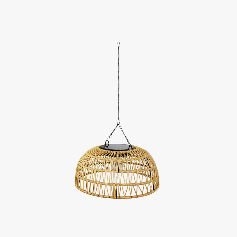Vintage Dome Rattan Waterproof Solar Hanging Lamp for Garden