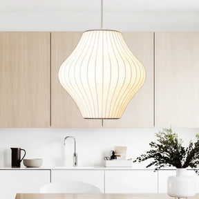 Mid-Century Silk Living Room White Pendant Light