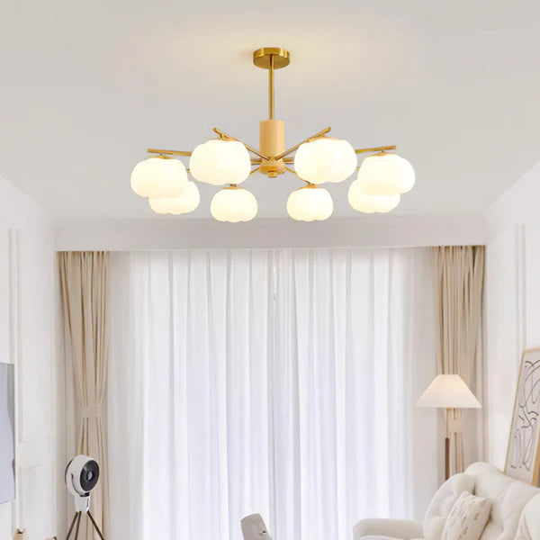 Cream Style Wooden Cotton Balls Chandelier For Living Room