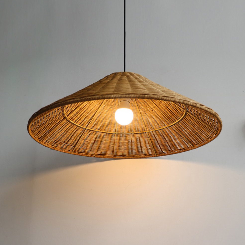 Woven Rattan Pendant Light Wicker Cone Lamp Shade -Lampsmodern