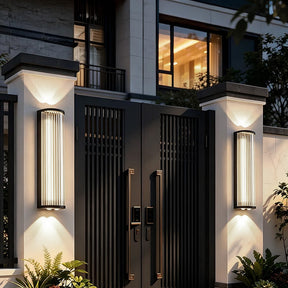 Modern Up and Down Glass Black Outdoor Wall Lights