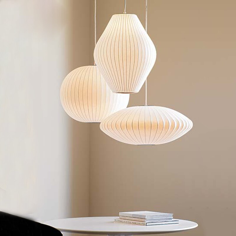Mid-Century Silk Living Room White Pendant Light