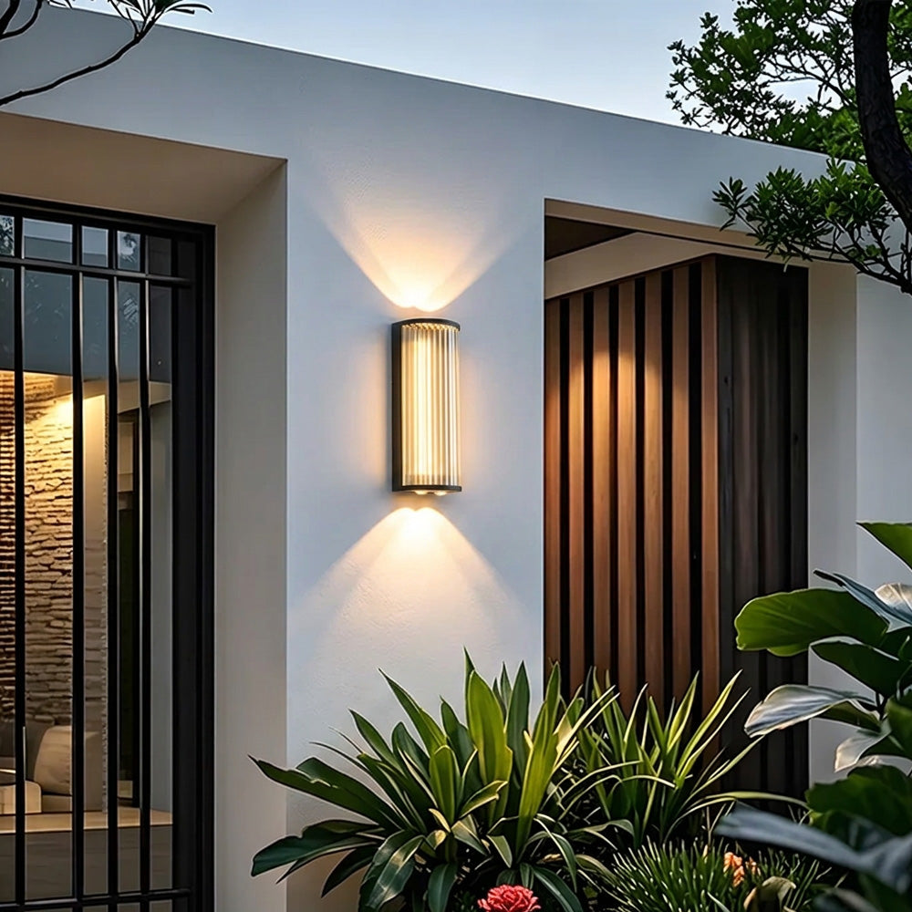 Modern Up and Down Glass Black Outdoor Wall Lights