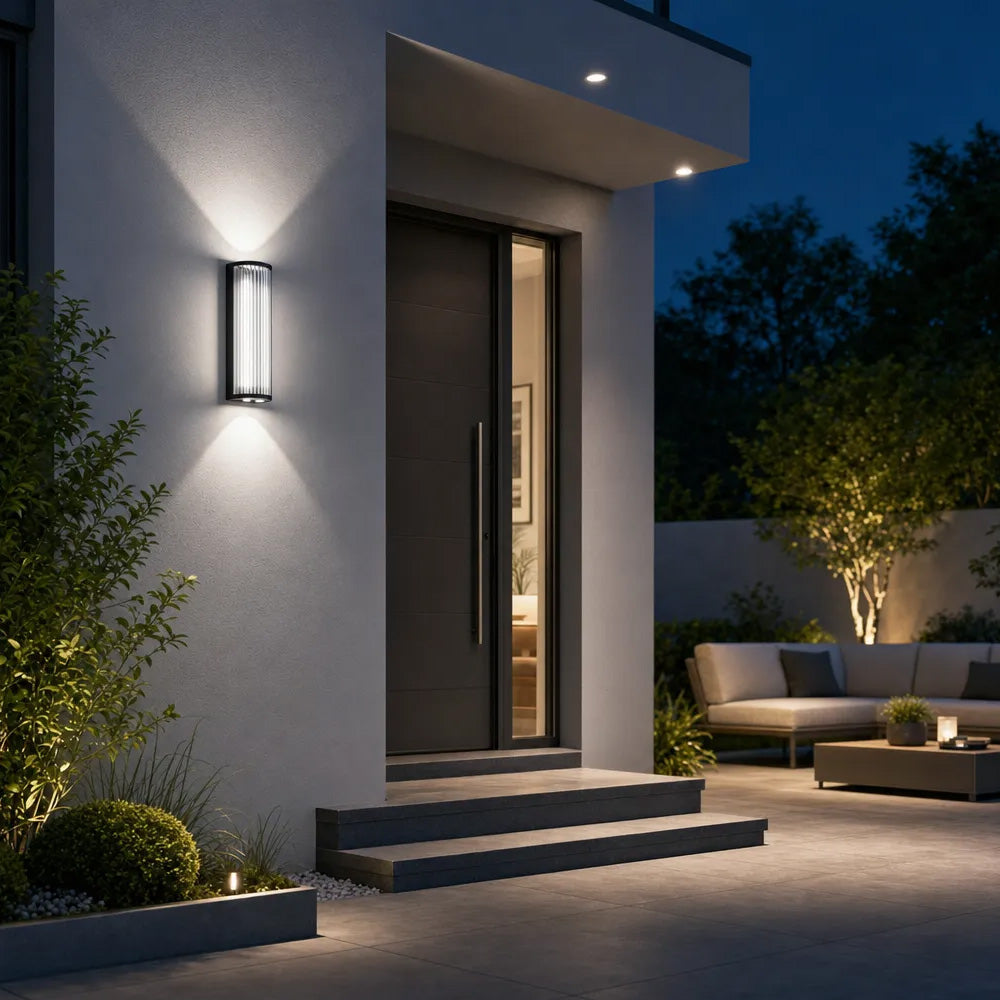 Modern Up and Down Glass Black Outdoor Wall Lights