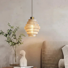 Antique Stripped Glass Brass Pendant Light
