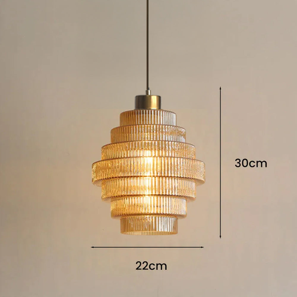 Antique Stripped Glass Brass Pendant Light