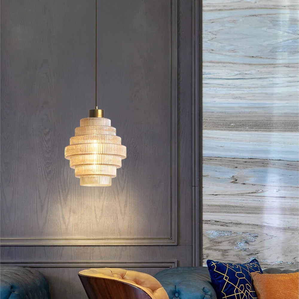 Antique Stripped Glass Brass Pendant Light