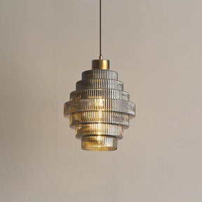 Antique Stripped Glass Brass Pendant Light