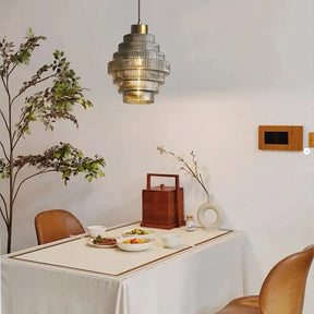 Antique Stripped Glass Brass Pendant Light