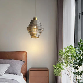 Antique Stripped Glass Brass Pendant Light