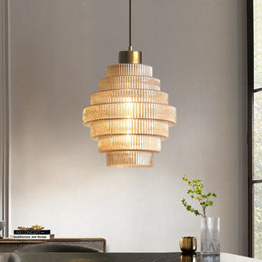 Antique Stripped Glass Brass Pendant Light