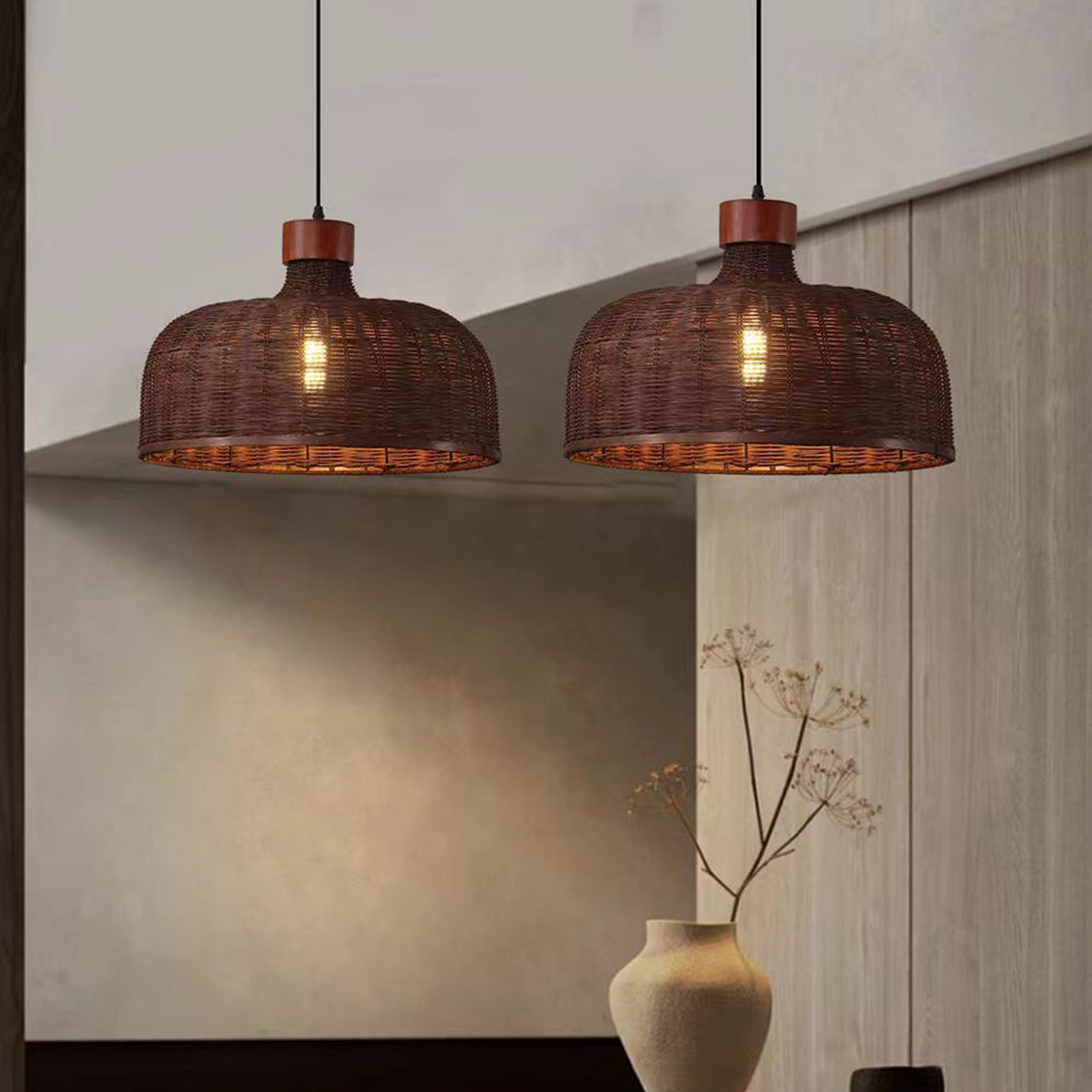 Rustic Handwoven Rattan Pendant Light for Dining Room