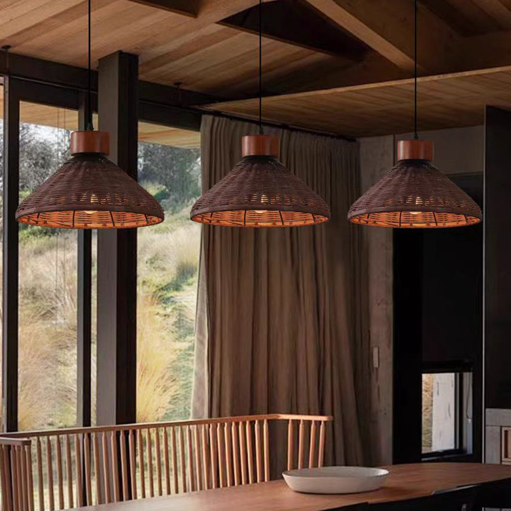 Rustic Handwoven Rattan Pendant Light for Dining Room
