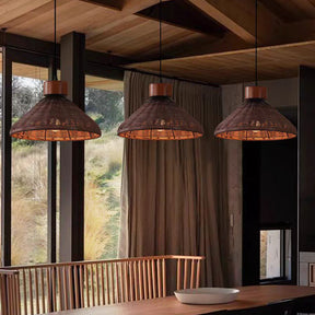 Rustic Handwoven Rattan Pendant Light for Dining Room