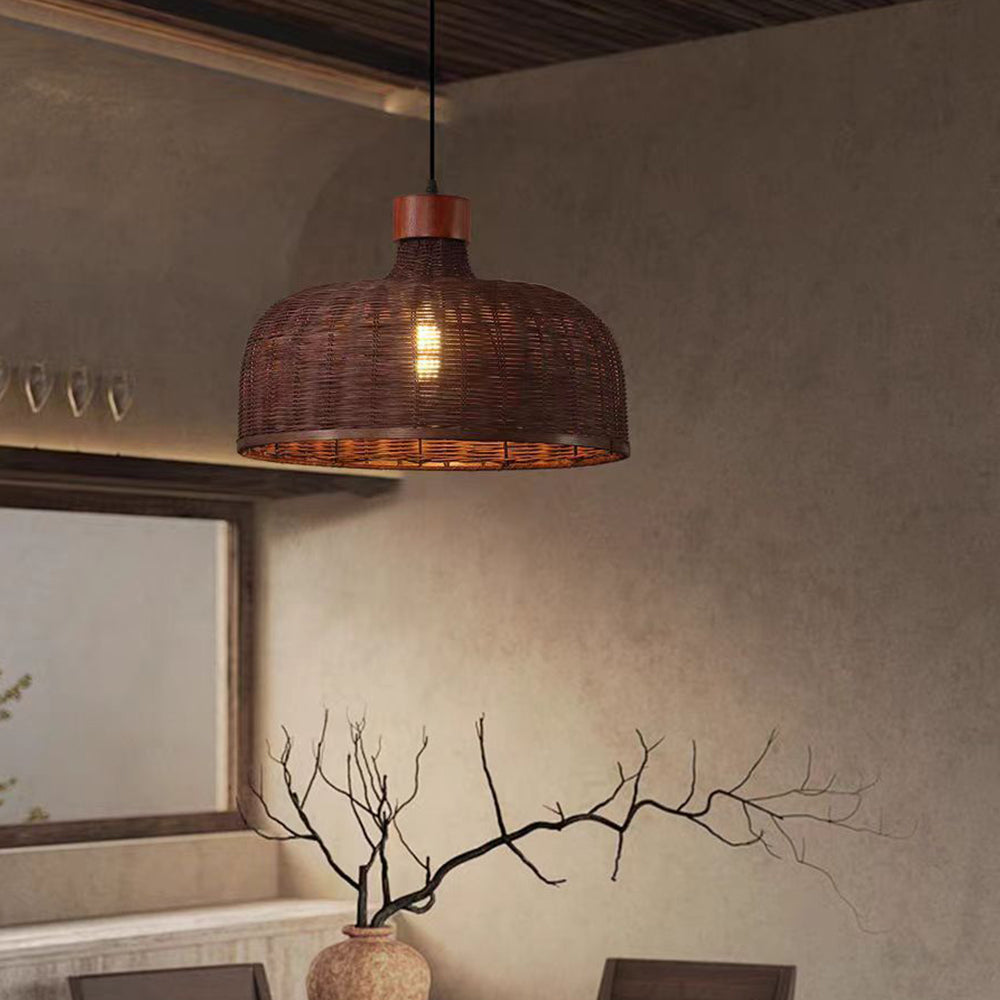 Rustic Handwoven Rattan Pendant Light for Dining Room
