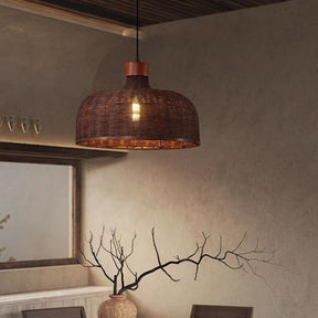 Rustic Handwoven Rattan Pendant Light for Dining Room
