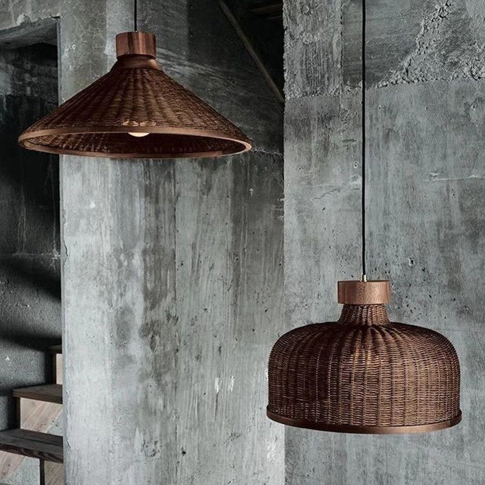Rustic Handwoven Rattan Pendant Light for Dining Room