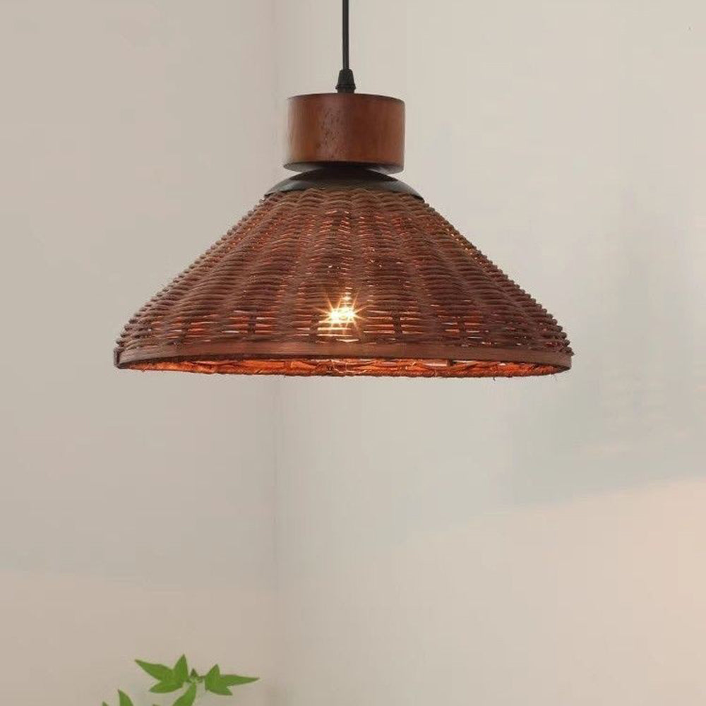 Rustic Handwoven Rattan Pendant Light for Dining Room