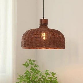 Rustic Handwoven Rattan Pendant Light for Dining Room