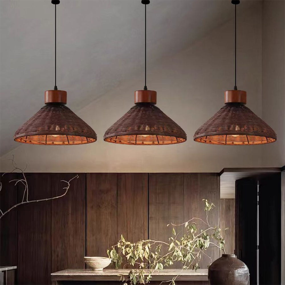 Rustic Handwoven Rattan Pendant Light for Dining Room