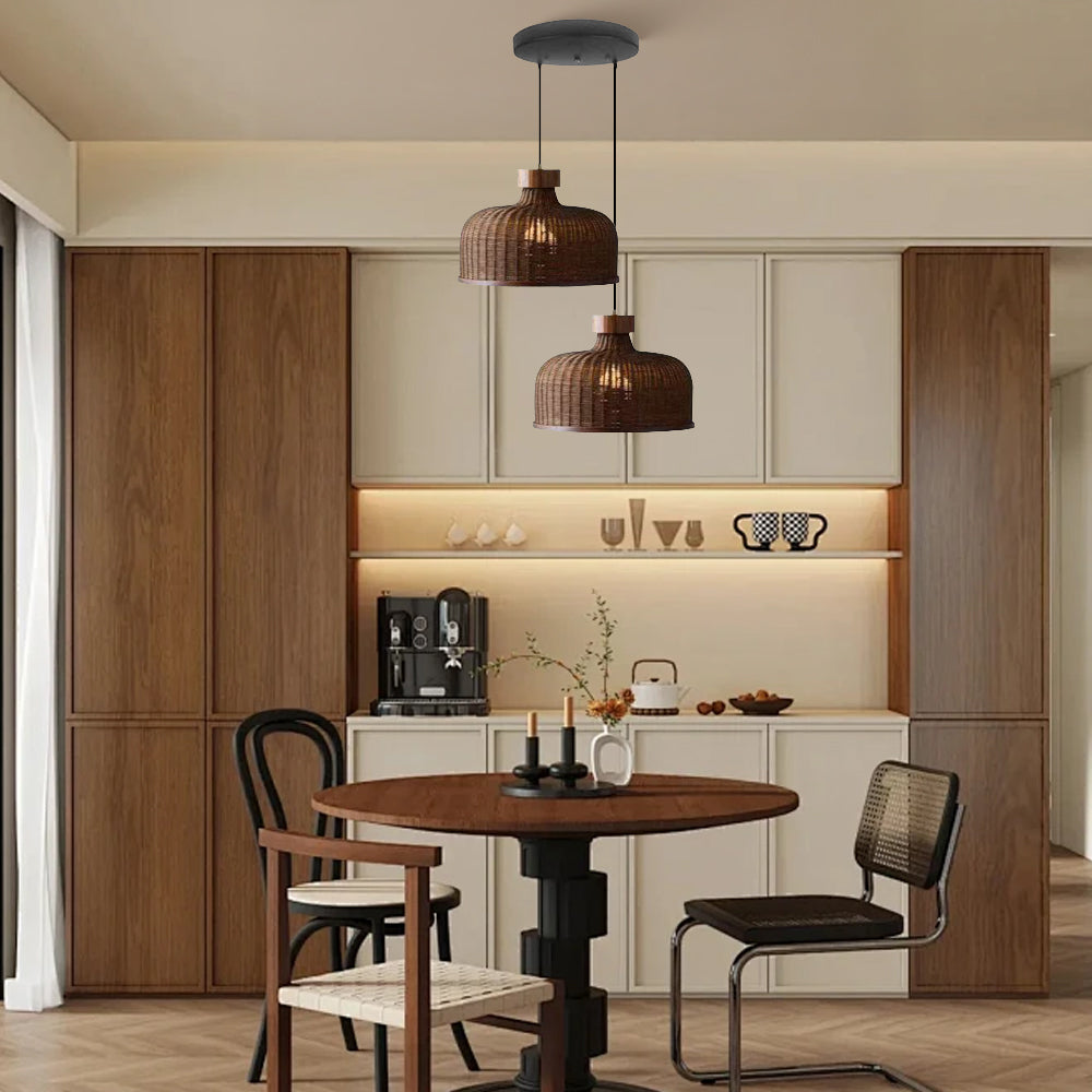 Rustic Handwoven Rattan Pendant Light for Dining Room