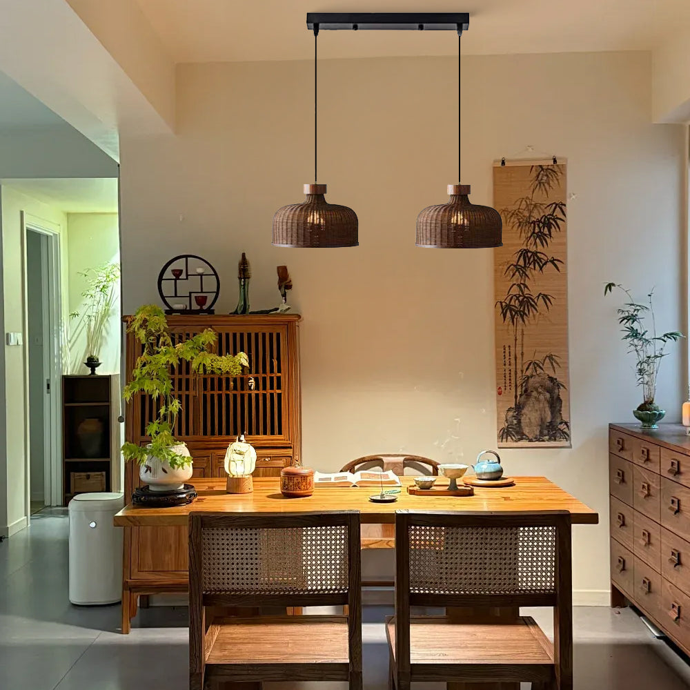 Rustic Handwoven Rattan Pendant Light for Dining Room