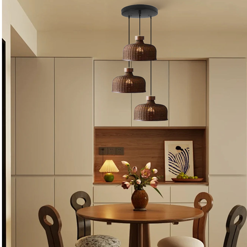 Rustic Handwoven Rattan Pendant Light for Dining Room