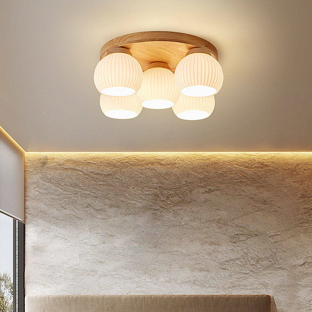 Minimalist Wood Multi-Heads White Ceiling Light