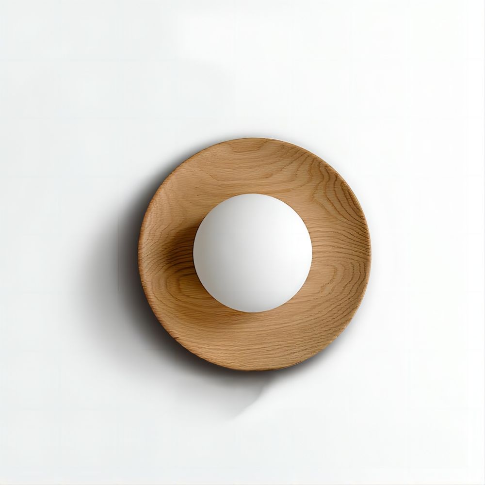 Natural Wood Minimalist Round Wall Light