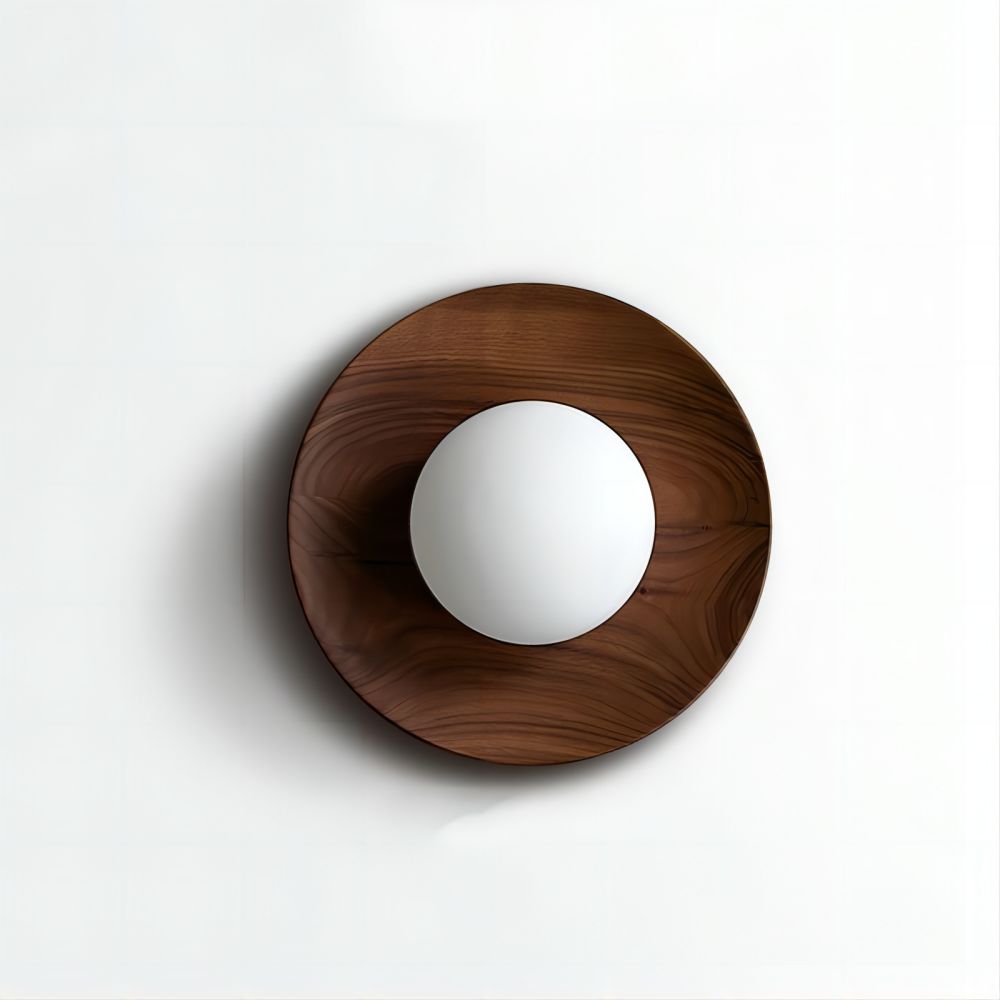 Natural Wood Minimalist Round Wall Light