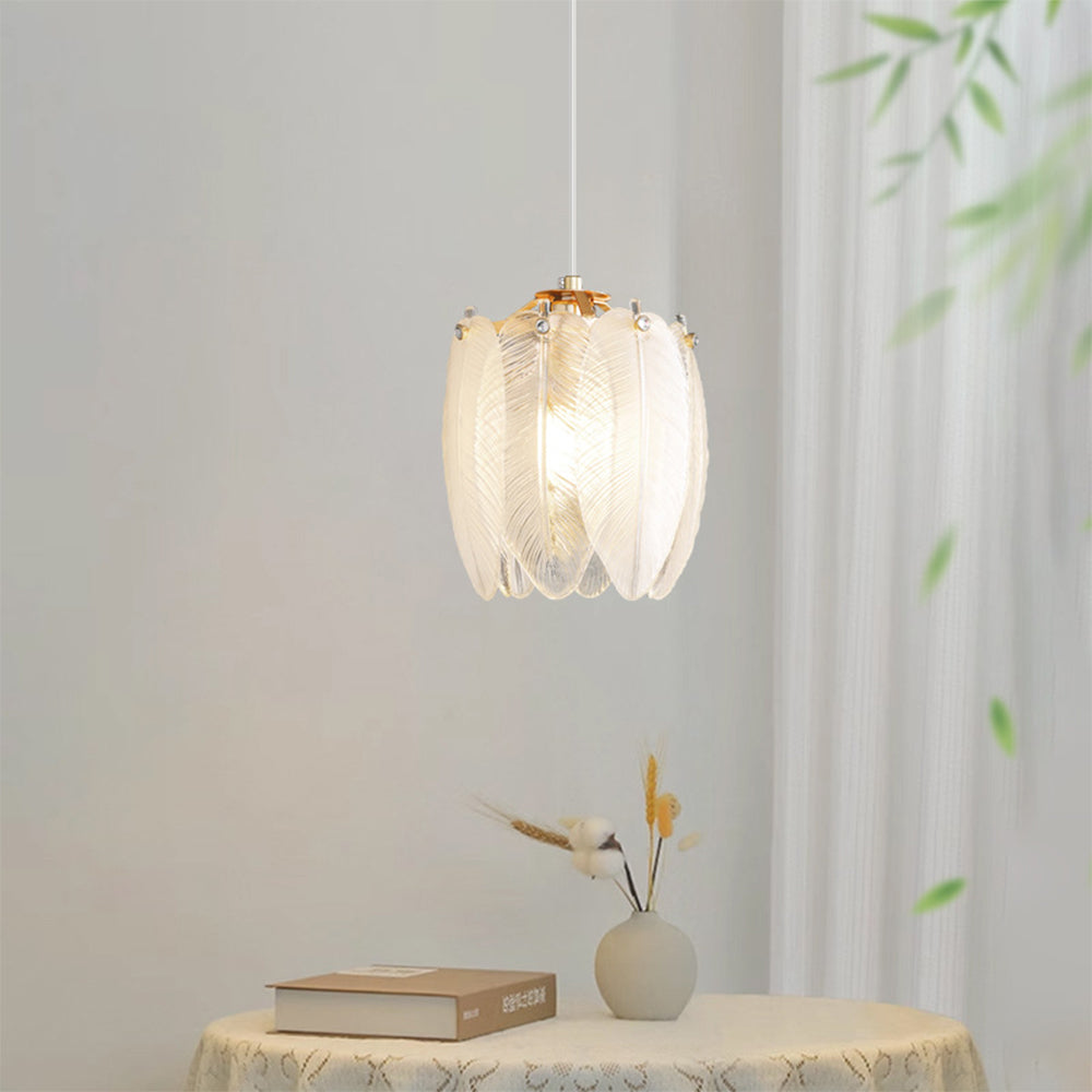 French Style Feather Glass Pendant Light