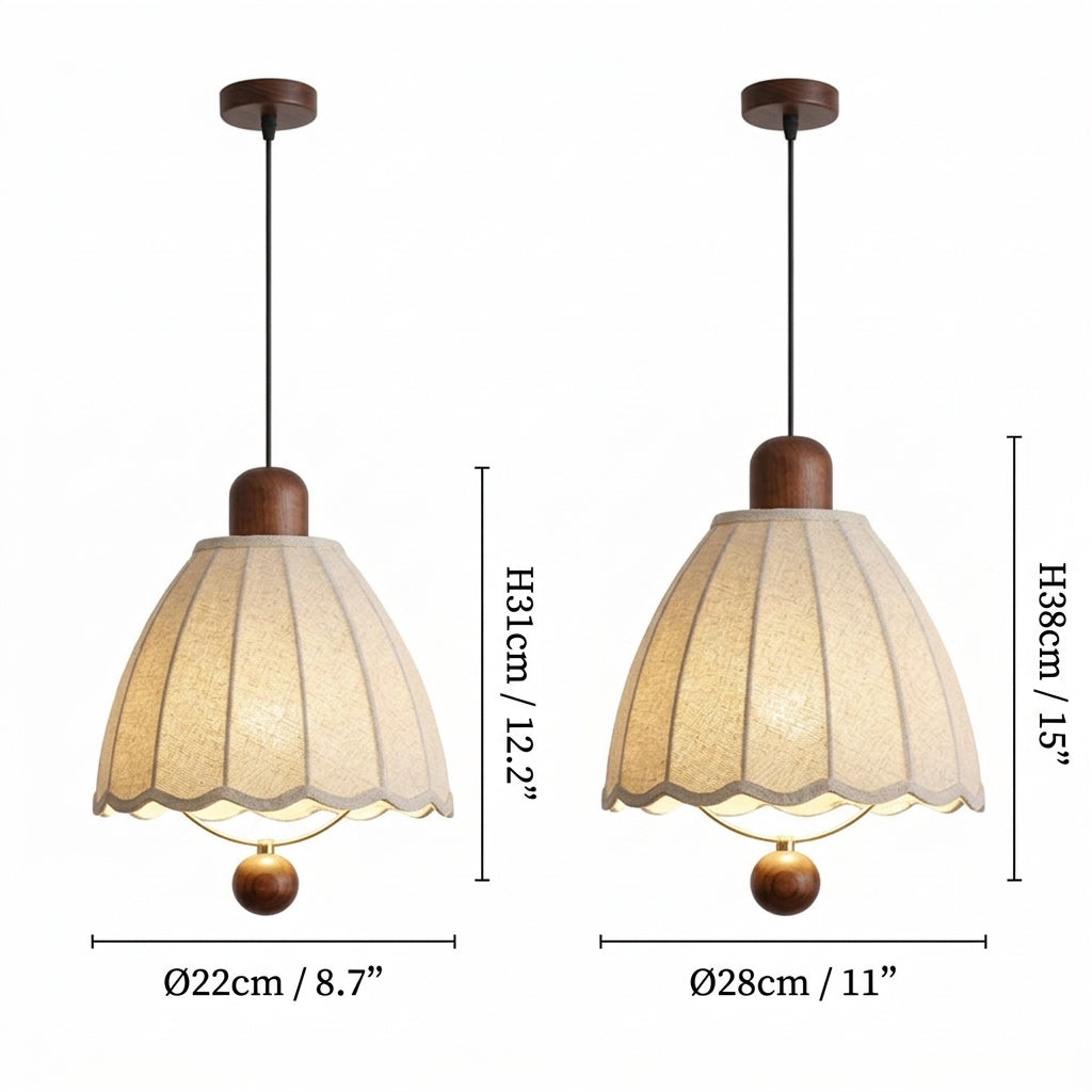 Cottage Scalloped Bell Fabric Pendant Lights for Dining Room