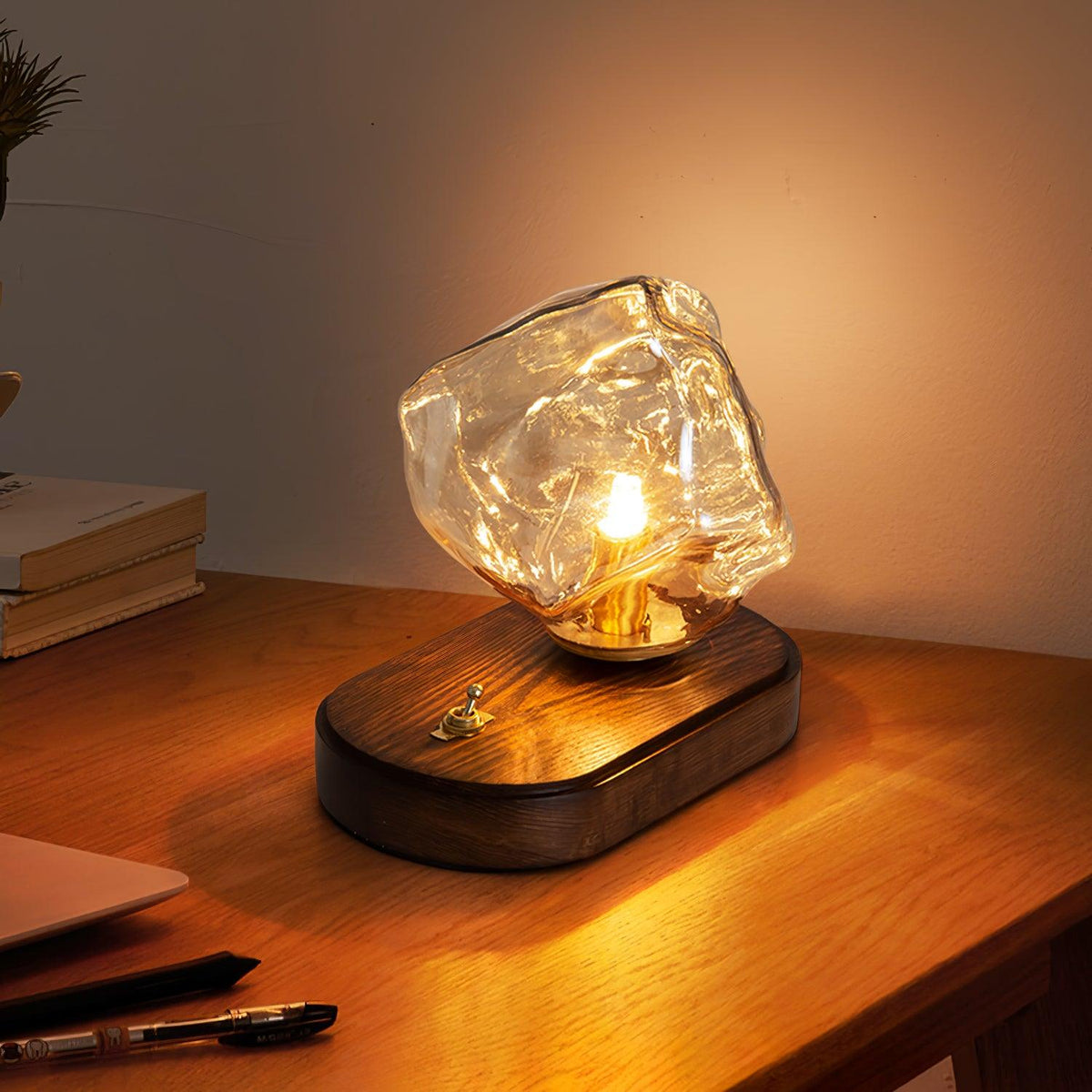 Modern Ice Stone Glass Bedroom Table Lamp