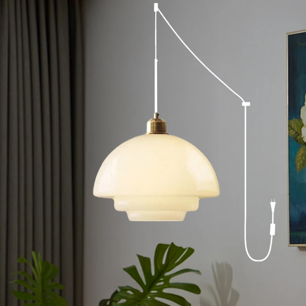 Nordic Milk Glass Plug-In Pendant Light for Kitchen Island