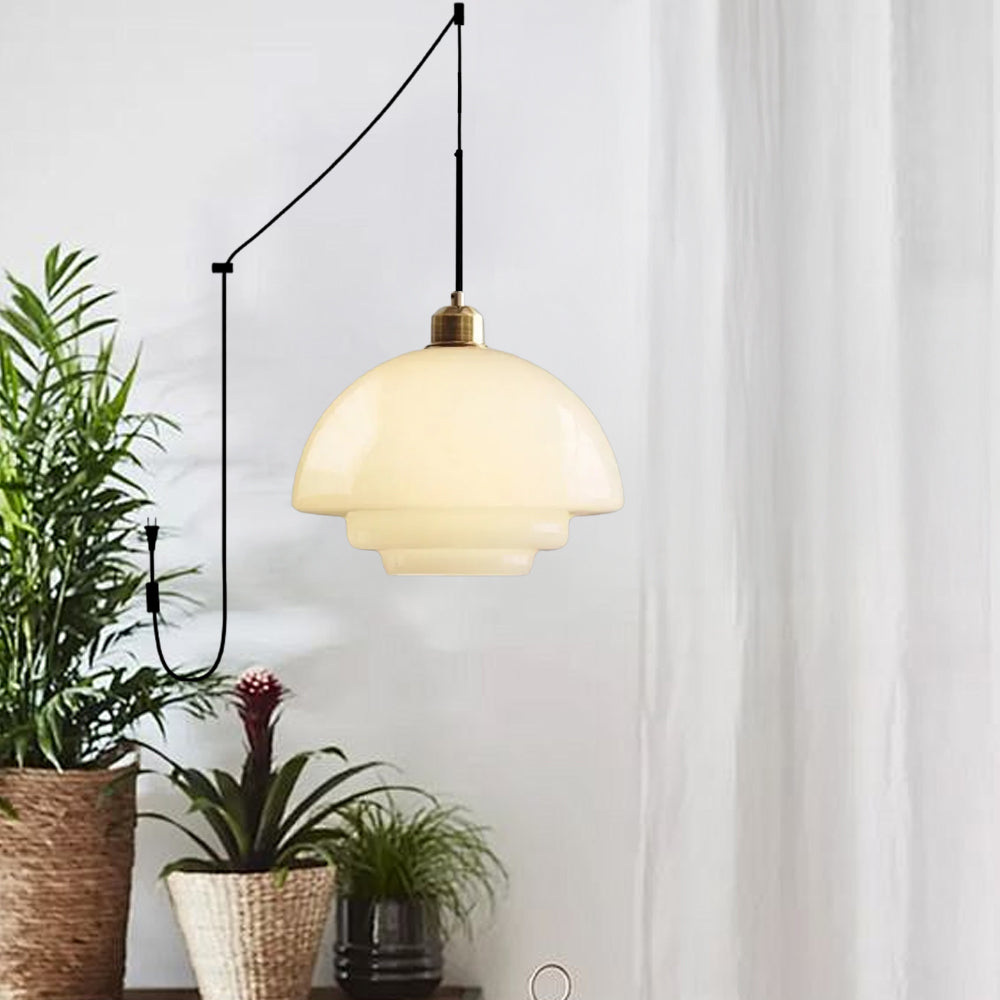 Nordic Milk Glass Plug-In Pendant Light for Kitchen Island