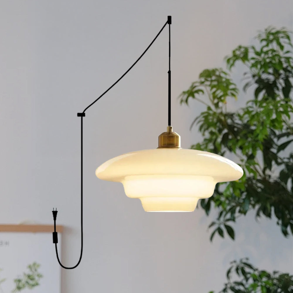 Nordic Milk Glass Plug-In Pendant Light for Kitchen Island