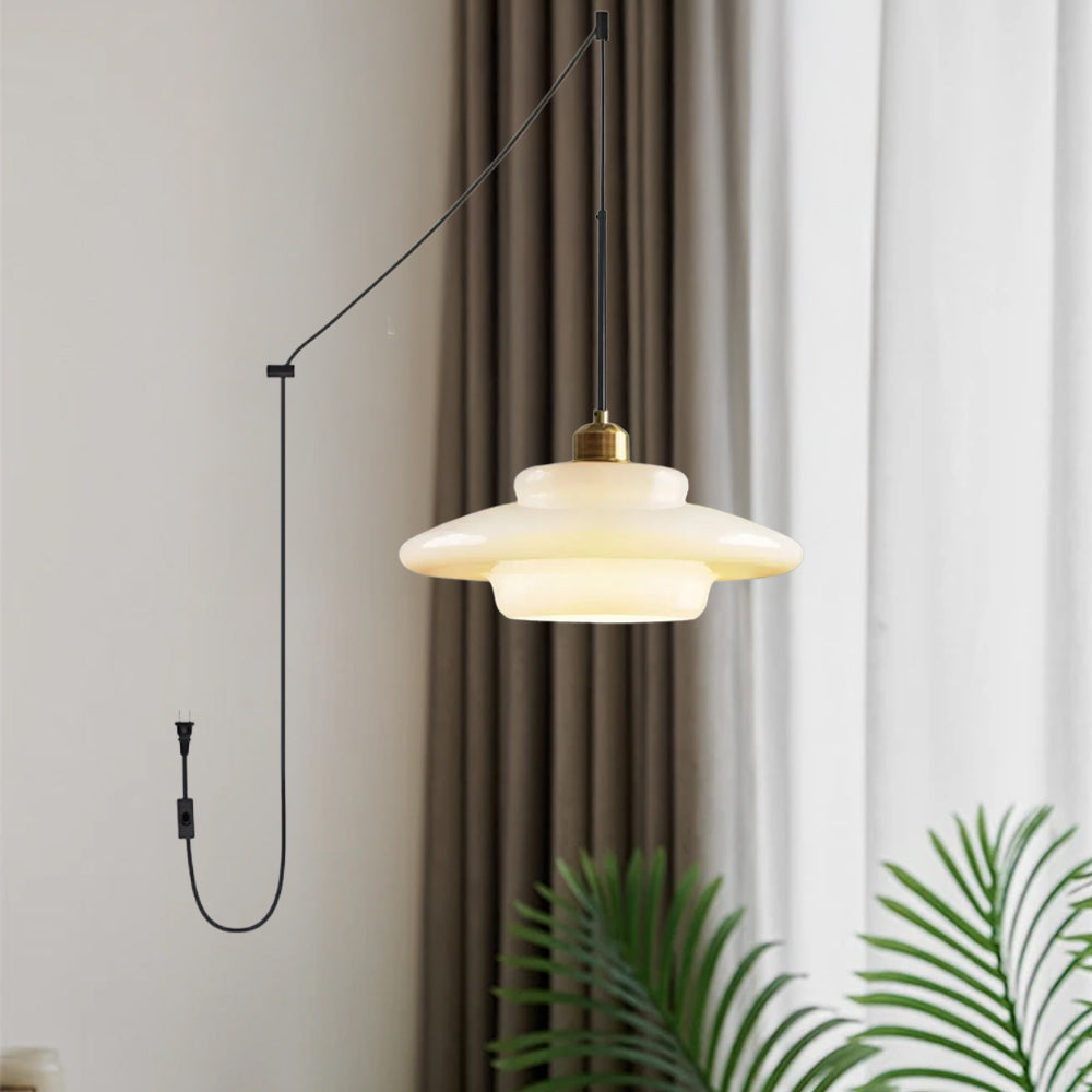 Nordic Milk Glass Plug-In Pendant Light for Kitchen Island