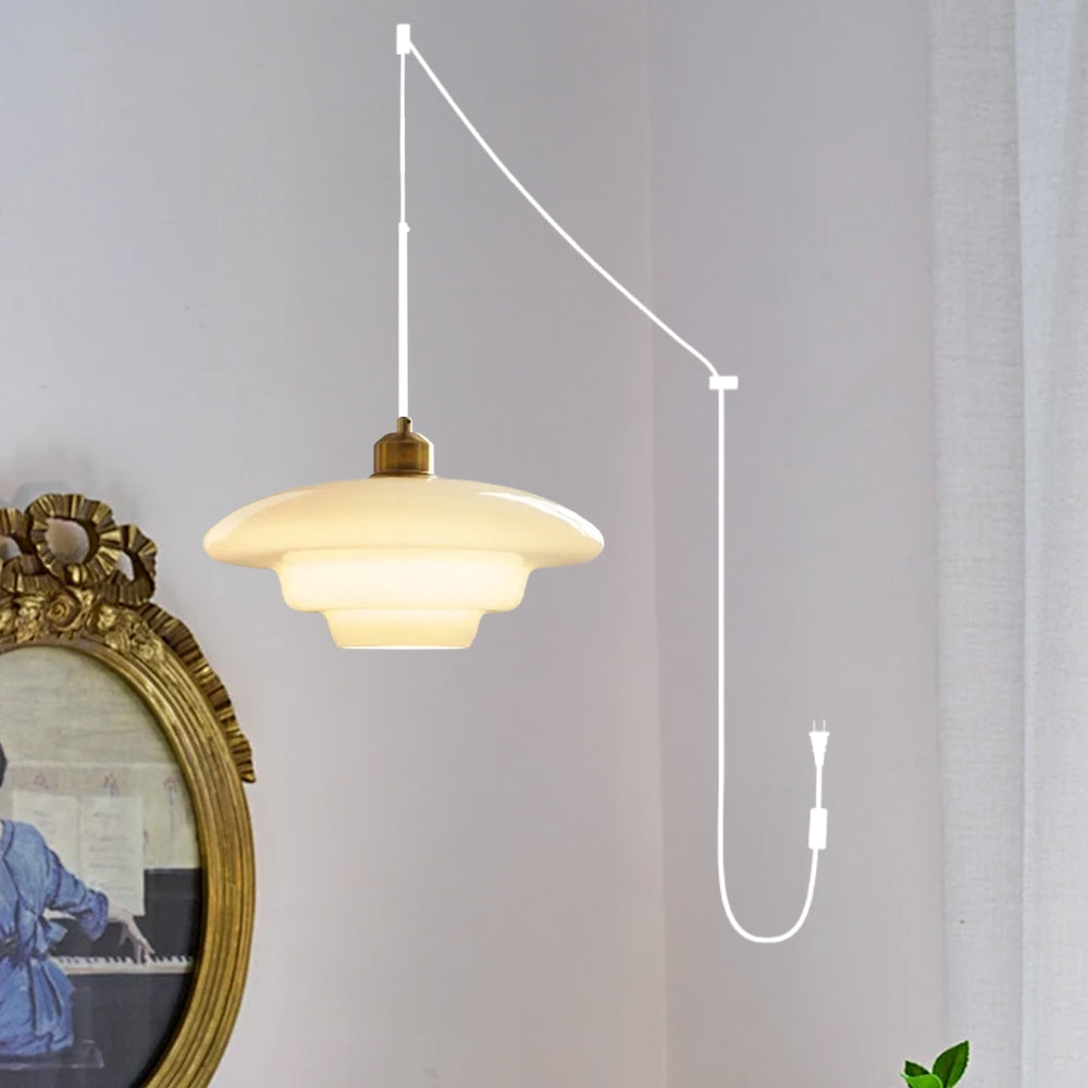 Nordic Milk Glass Plug-In Pendant Light for Kitchen Island